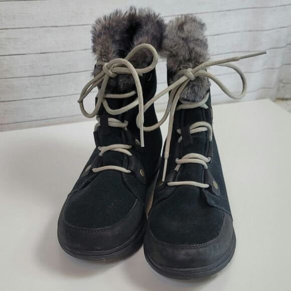SOREL Explorer Joan Suede Winter Boots in Black/Dark Stone, sz 9 - Picture 2 of 15